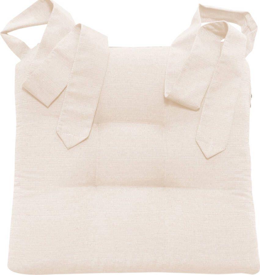 JEMIDI HOMELEVEL stoelkussen Home met linten Zitkussen 42 x 46 x 7 cm Voor eetkamerstoel keukenstoel bureaustoel In ivoor