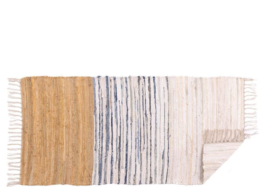 JEMIDI katoenen tapijt 60 x 130 cm Wasmachinebestendig vloerkleed Voor slaapkamer woonkamer of keuken Decoratieve vloerbescherming Beige wit - Foto 2