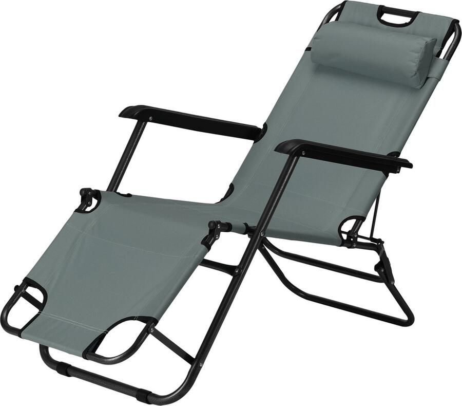 JEMIDI strandstoel en opvouwbaar ligbed Lichtgewicht Zonnebed en strandbed Ligbed inklapbaar met armsteun Ligstoel met hoofdsteun Grijs