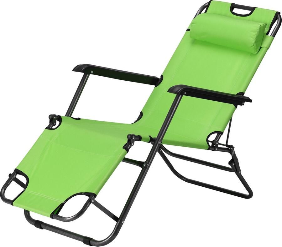 JEMIDI strandstoel en opvouwbaar ligbed Lichtgewicht Zonnebed en strandbed Ligbed inklapbaar met armsteun Ligstoel met hoofdsteun Groen