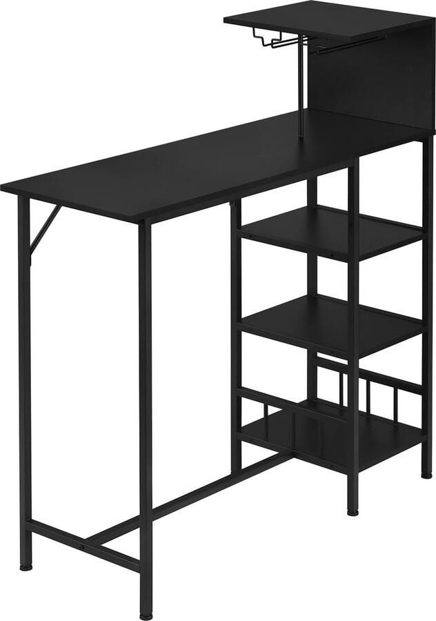Jermore Industriële Bartafel 110x40x125 cm Console Bistro Tafel Met 4-Tier Opslag en 2 Glazen Houders Slanke Tafel Voor Dineren Werkbar of Teller