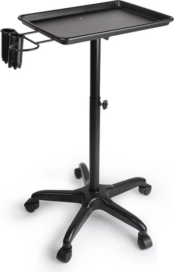 Jermore Salon Trolley kapper tafel bijzet tafel Verstelbare Hoogte 70-110 cm Grote Opslagcapaciteit Stevige Vijfklauwbasis Universele Wielen Zwart 45x33 cm