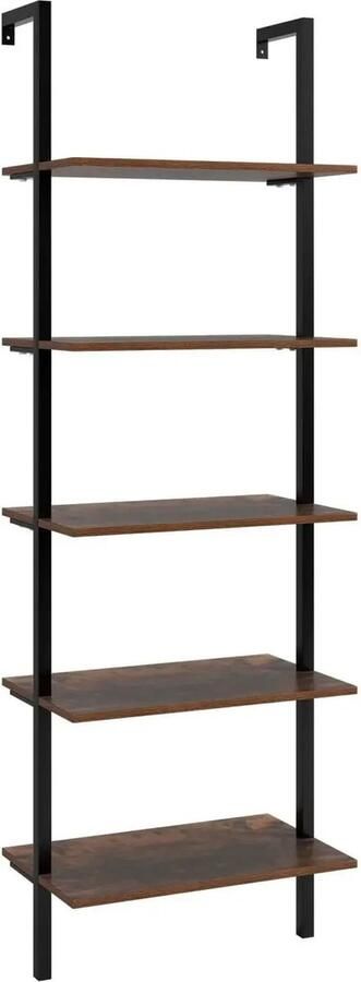 Jermore wandrek kast iIndustriële Ladder Plank 5 Niveaus Boekenkast & Display Rek Hout & Metaal 60x35x185 cm Vintage Design