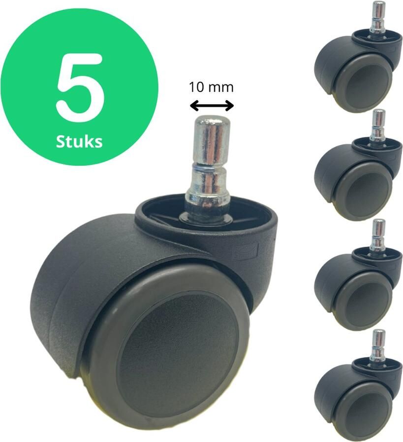 Jetchair Bureaustoel wieltjes Zwenkwielen Geschikt voor Comforto Haworth Bureaustoelwielen 10mm Set van 5 Thuiswerken zonder Bureaustoelmat of Vloerbeschermer