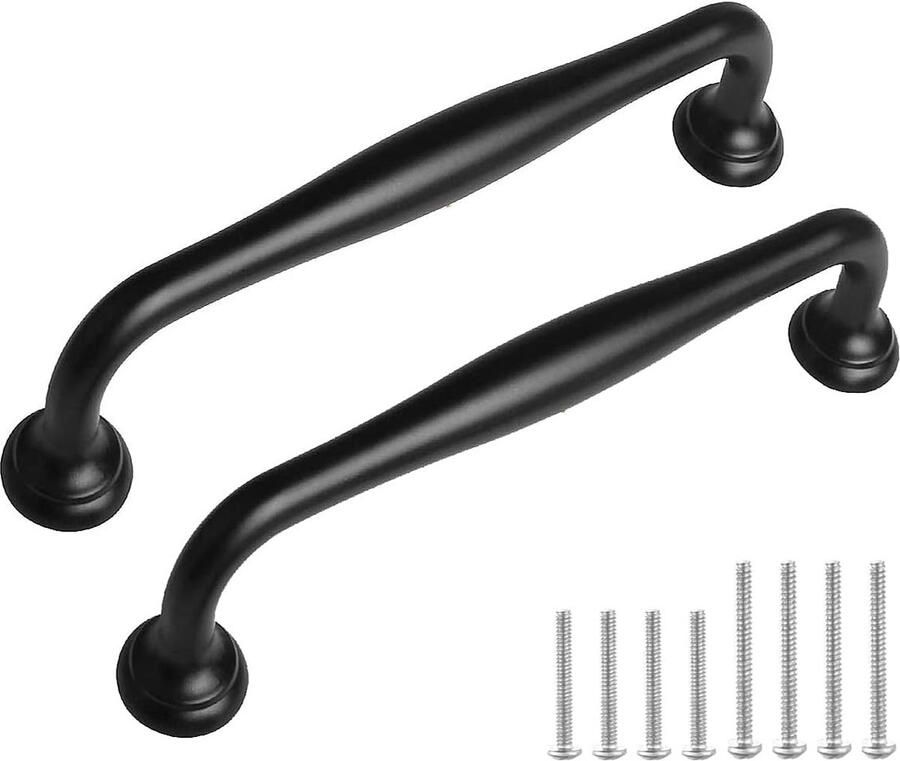 JGS 12 stuks kast handgrepen zwarte vintage lade handgrepen lange dressoir handgrepen boogvorm kastdeur handvat pull boog gebogen hardware (12 gaten midden 96 mm)