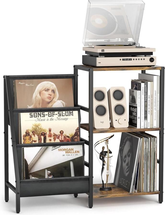 JGS 3-Tier Vinyl Platenstandaard Ruimtebesparende Platenhouder voor maximaal 200 Albums Universele Plattenspieler Tafel met Lautsprecher