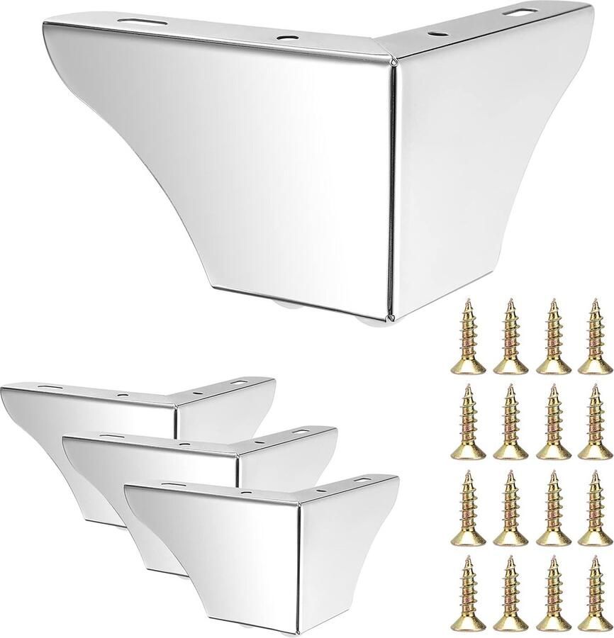 JGS 4 stuks stalen meubelpoten van 8 cm kastpoten poten voor stoelen tafel kast tv-kasten lades bank met schroeven meubelpoten eenvoudige montage driehoek (zilver)