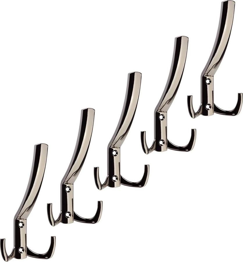 JGS 5 stuks garderobehaken JULIE groot (143 x 76 x 67 mm) chroom donkere haken