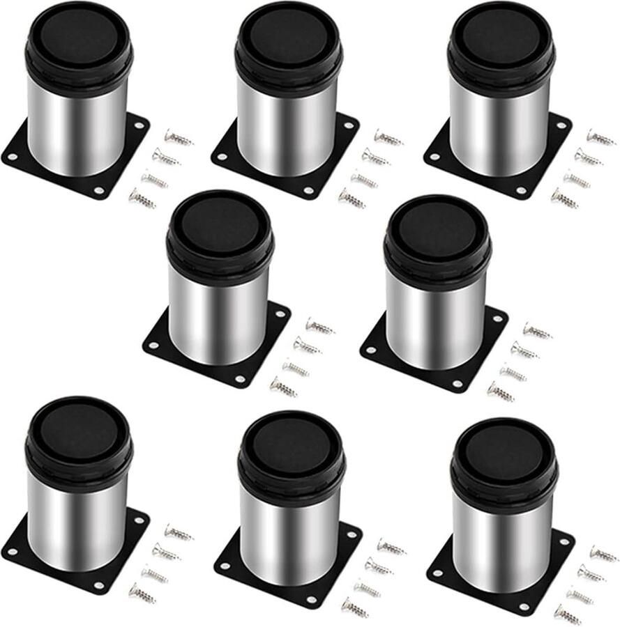 JGS 8 stuks verstelbare meubelpoten roestvrij staal meubelpoten 50 x 60 mm tafelpoten kastpoten metalen poten voor meubels keuken bureau tafelpoten meubelpoten poten werkblad