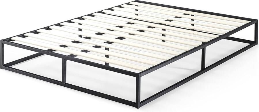 JGS Bed met metalen frame van 25 cm Lattenbodem Houten lattenbodem Opbergruimte onder het bed 140 x 200 cm Zwart
