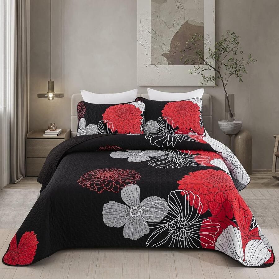 JGS Beddensprei met Elegante Rode Bloemen en Zachte Microvezel voor Tweepersoonsbedden
