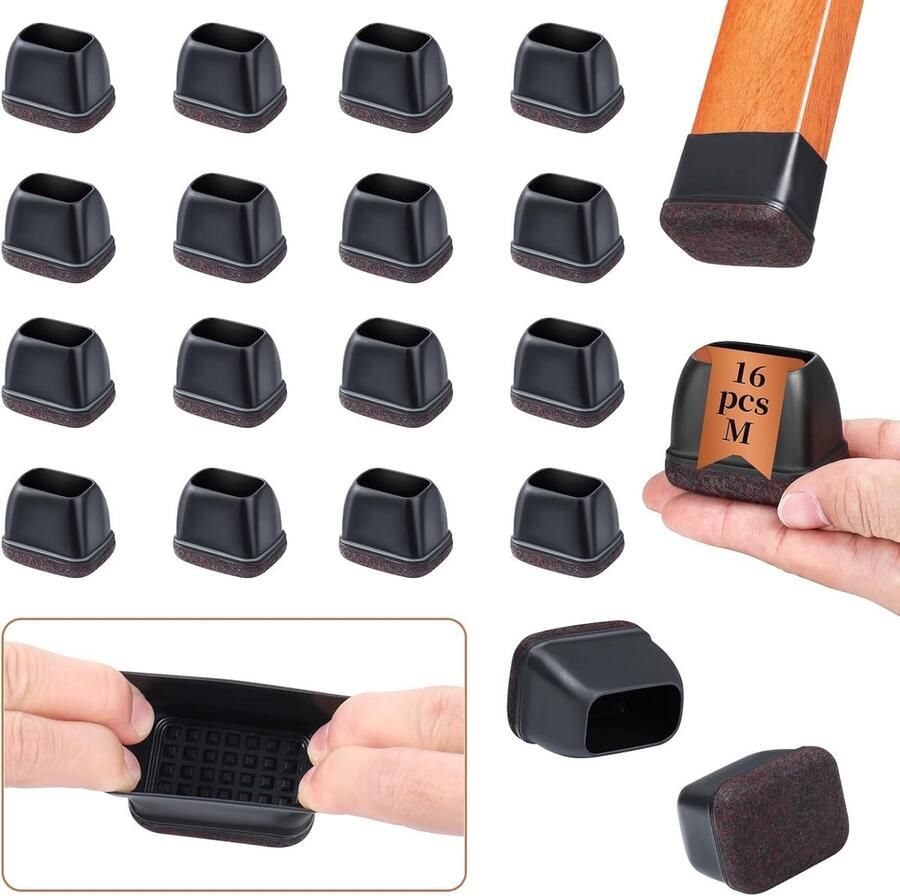JGS Beschermende Stoelhoesjes Met Vilt Voor Rechthoekige Stoelpoten Set Van 16 Stuks