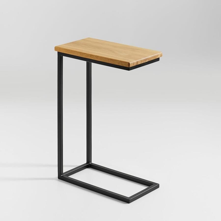 JGS Multifunctionele Bijzettafel met Handgemaakte Eikenhouten Tafelblad en IJzeren Frame