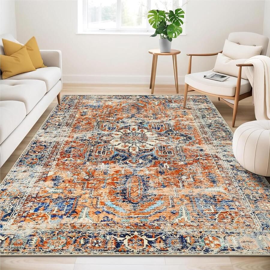 JGS Bohemien Vloerkleed voor Woonkamer en Slaapkamer Laagpolig Wasbaar Zacht en Antislip met Vintage Design