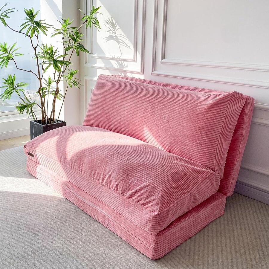 JGS Comfortabele Opvouwbare Fluwelen Zitzak Sofa Bed voor Slaapkamer en Woonkamer 75 x 240 cm Roze