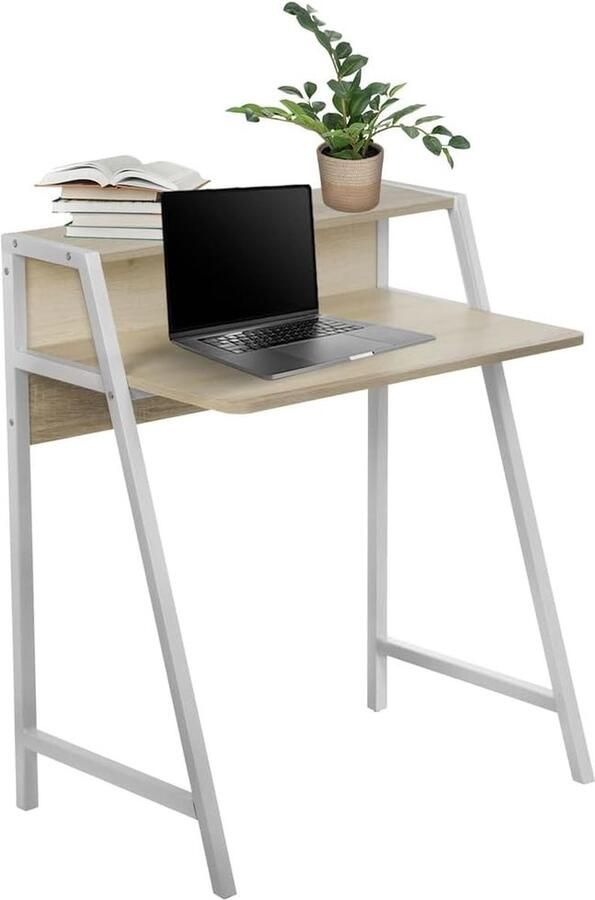 JGS Compact Bureau Dumont met Opbergruimte Esdoornhout en Wit Design