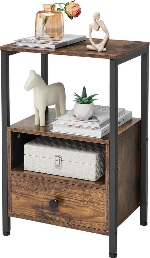 JGS Compacte en Multifunctionele Nachtkast Met Lade en Open Vakken Voor Slaapkamer en Woonkamer