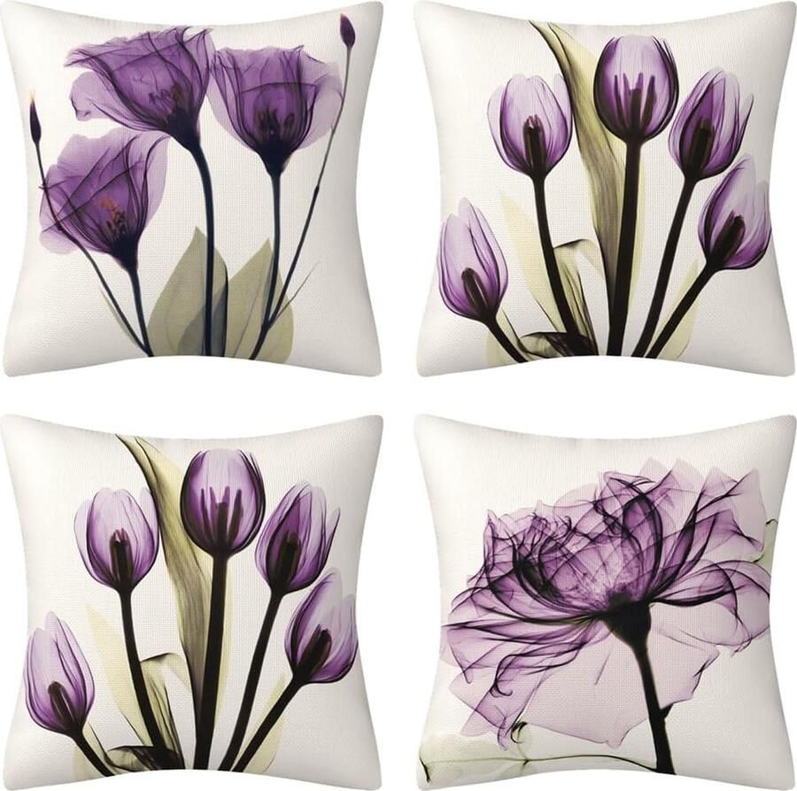 JGS Cushion Set van 4 met Moderne Abstracte Tulpenprint voor Bank of Slaapkamer