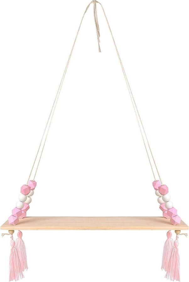 JGS Decoratieve Houten Wandplank met Boho Swing Touw voor Stijlvolle Wanddecoratie