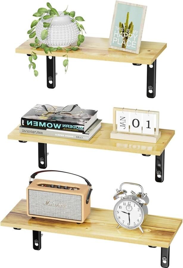 JGS Decoratieve Houten Wandplanken met Industriële Metalen Bevestiging voor Ruimtes