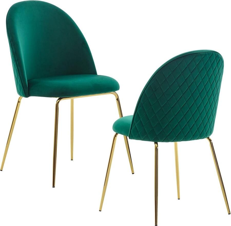 JGS Eetkamerstoelen Set van 2 fluwelen gestoffeerde keukenstoelen Stof met gouden poten Schelpstoel Scandinavische gestoffeerde stoel met fluwelen hoes
