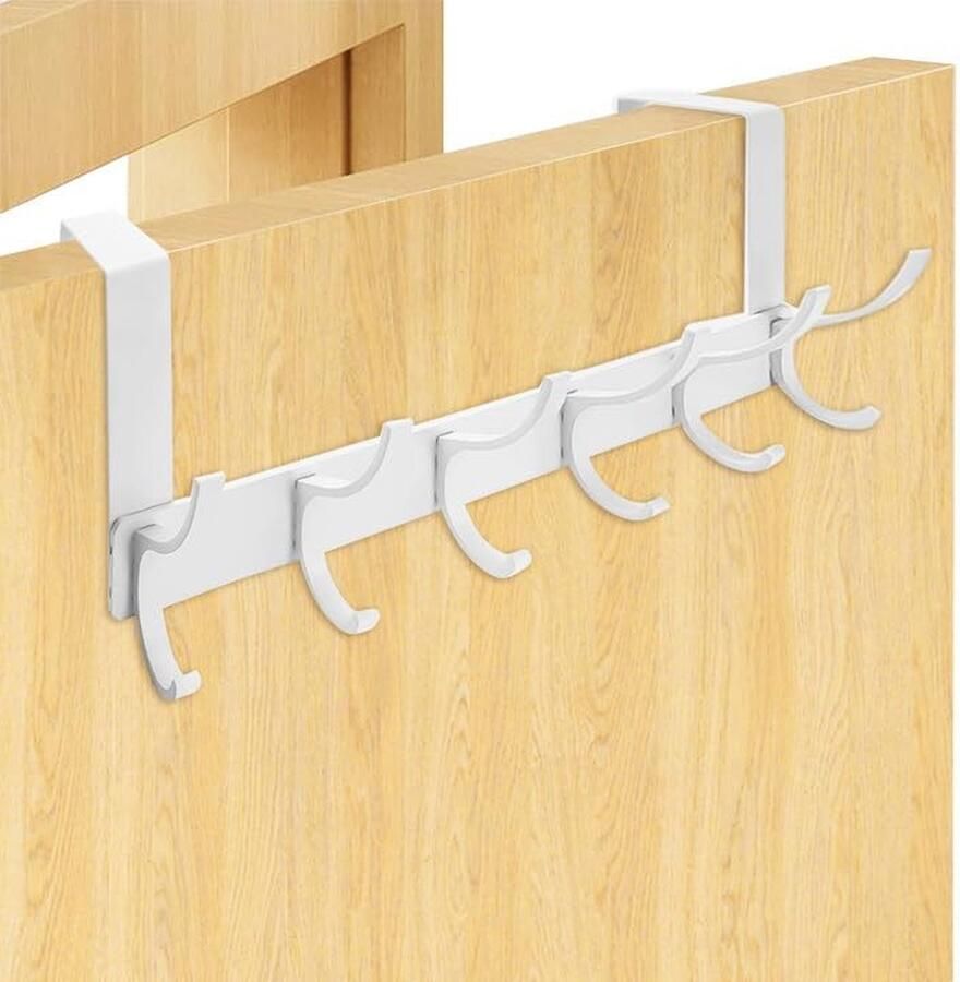 JGS Deurkledinghaken met 6 haken hakenlijst garderobe handdoekhouder voor aan de binnenkant handdoekhouder deur badkamer voor 4 5 cm dikke deuren kledinghaken deur ophangen deurhaken om op