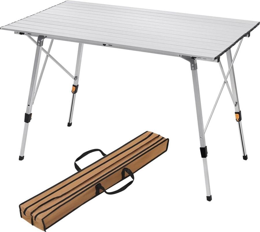 JGS Draagbare Aluminium Campingtafel Inklapbaar en In Hoogte Verstelbaar voor Buitenactiviteiten Reistafel voor 4-6 Personen Zilverkleurig