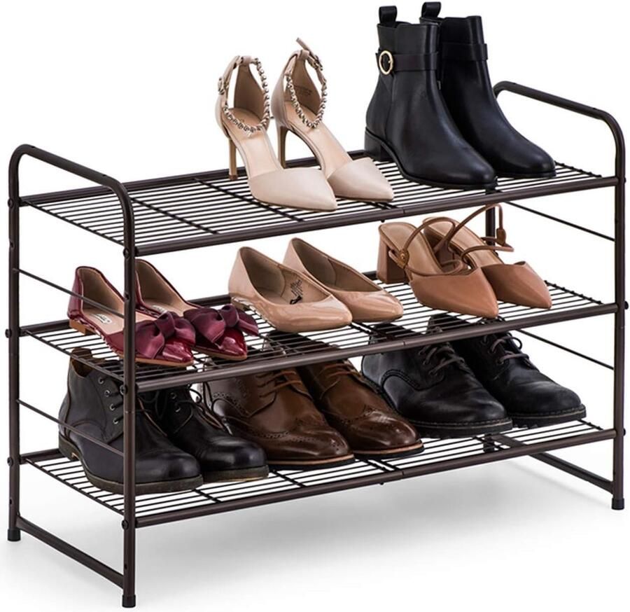 JGS Drie-laagse Schoenenrek met Verstelbare Opslag voor 12-16 Paar Schoenen en Ruimtebesparend Ontwerp