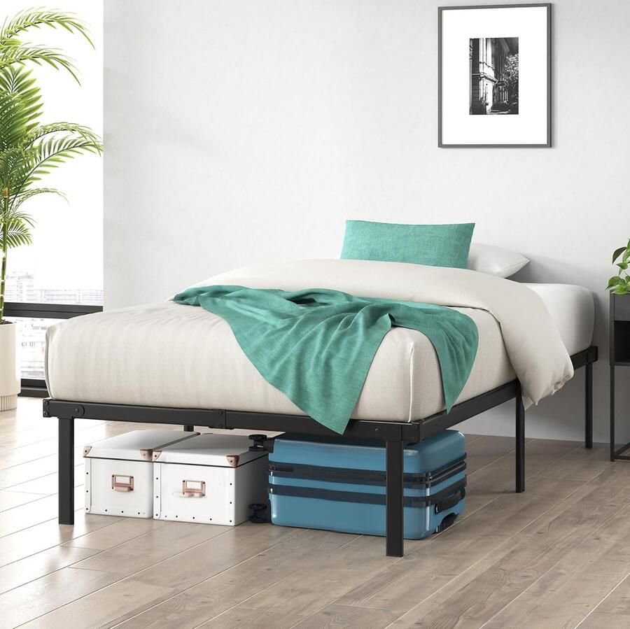 JGS Bed 90 x 200 cm Hoogte 36 cm met opbergruimte onder het bed Metalen platformbedframe Opvouwbaar bedframe Zwart