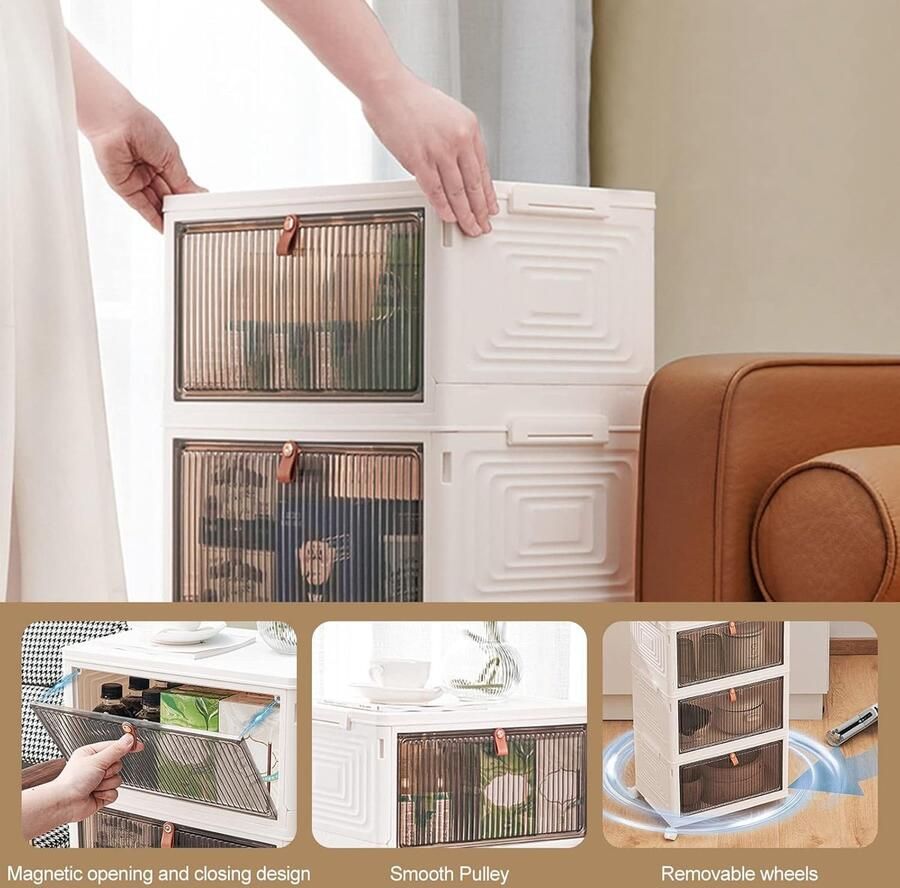 JGS Duurzame en Opvouwbare Kunststof Opbergdoos met Wieltjes Perfect voor Kantoor Keuken en Woonkamer