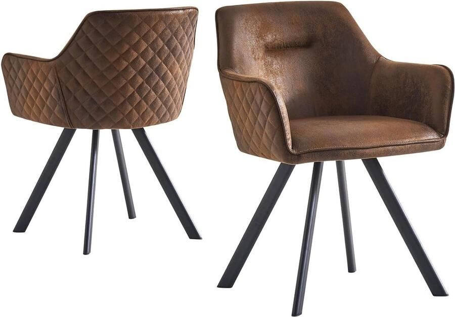 JGS Eetkamerstoelen set van 2 loungestoelen gestoffeerde stoelen armleuningstoelen voor keuken kantoor eetkamer woonkamer modern industrieel ontwerp -look bruin