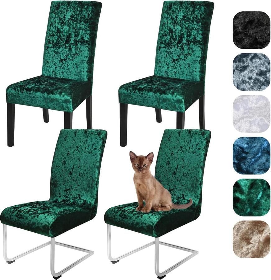 JGS Elastische Fluwelen Stoelhoezen voor Luxe en Bescherming Set van 4 6