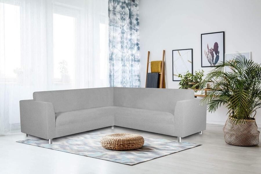 JGS Elegant en Rekbare Bankhoes voor Italiaanse Stijl 92% Polyester 8% Elastisch Lichtgrijs Geschikt voor 350-450 cm Banken