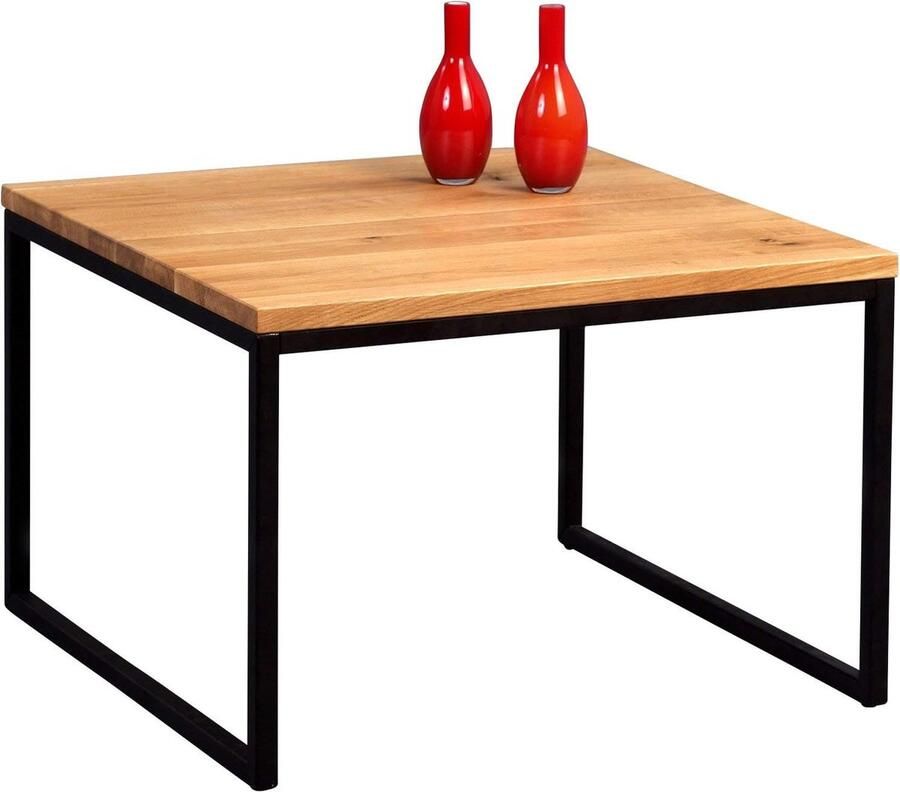 JGS Elegant En Stijlvolle Koffietafel Van Massief Eikenhout Met Zwart Metalen Onderstel Voor Elke Woonkamer