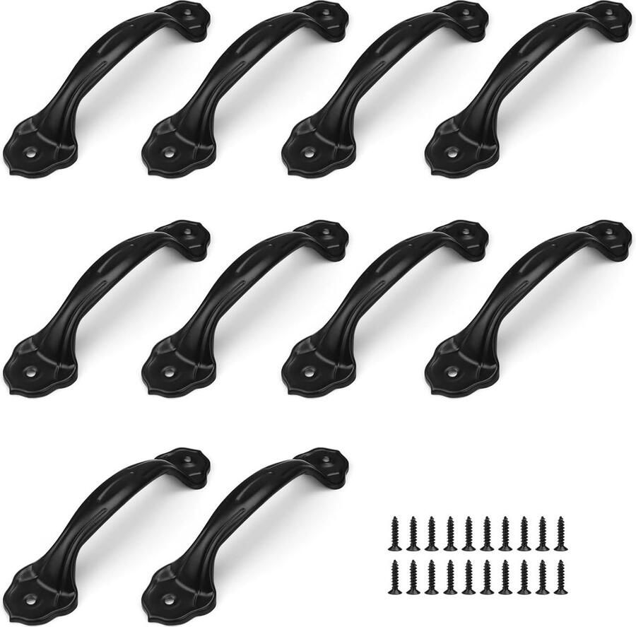 JGS Elegant Zwarte Deurknoppen Set van 10 Stuks met Bloemmotief