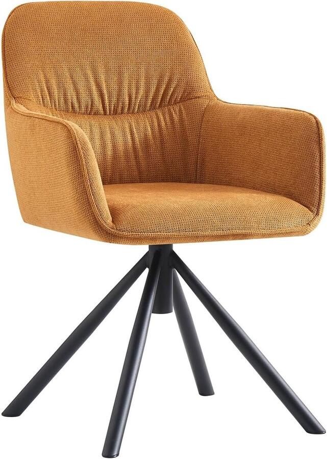 JGS Eetkamerstoel Gevoerde eetkamerstoelen met armleuningen Designstoel voor de eetkamer Keuken Woonkamer Moderne metalen poten Industrieel design Geweven stof in mosterdgeel 1 stuk