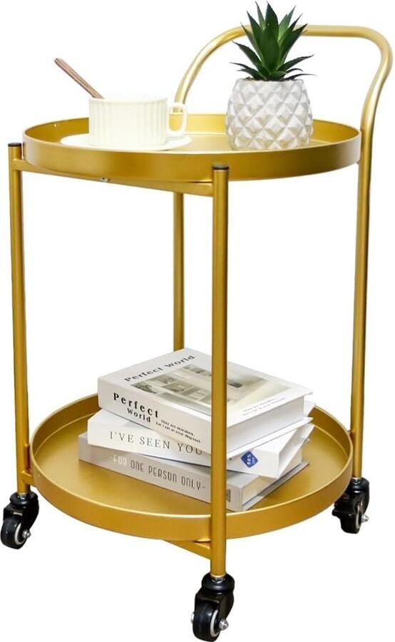 JGS Elegante Gouden Serveerwagen met 2 Laag 62 5 cm Hoog Metalen Frame voor Keuken Eetkamer en Woonkamer