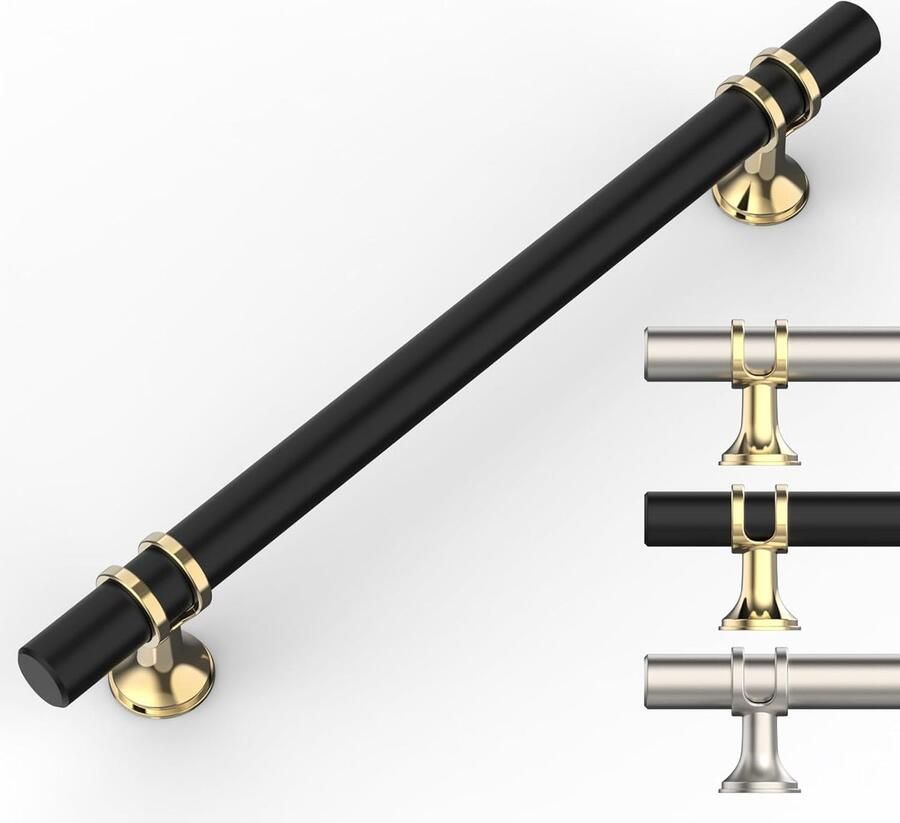 JGS Elegante Set van 10 Zwarte en Gouden Handgrepen voor Keukenkastjes met 160 mm Gatafstand