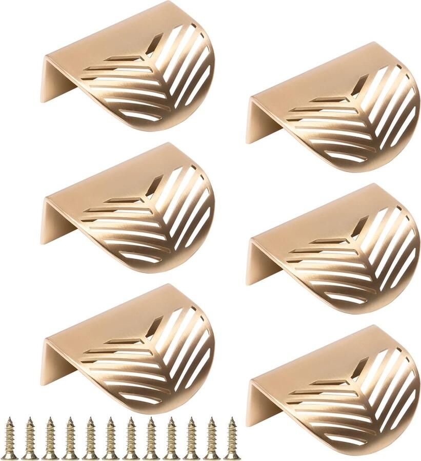 JGS Elegante Set van 6 Bladvormige Gouden Meubelgrepen voor Kasten en Lades