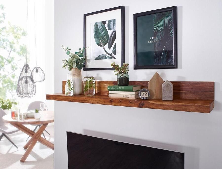 JGS Elegante Wandplank van Massief Sheesham Hout in Landhuisstijl Natuur Gevarieerde Afmetingen