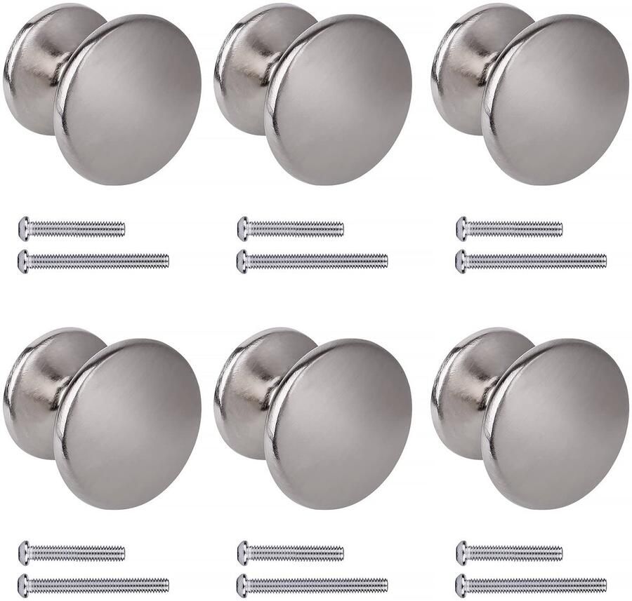 JGS Elegante Zilveren Kastknoppen Set van 6 met Messing Afwerking en Schroeven voor Meubels