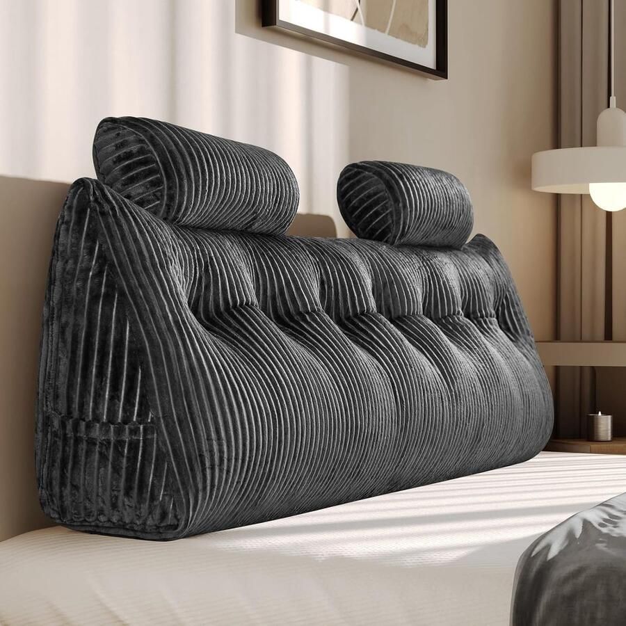 JGS Luxueus Wigkussen met Praktisch Zijvak Ergonomisch Leeskussen voor Bed en Bank Rugkussen met Verwijderbare Hoes en Rond Hoofdkussen (100 cm) - Foto 3