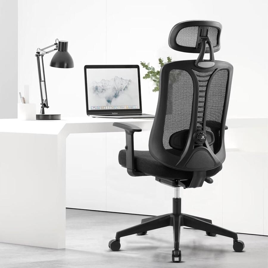 JGS Ergonomische Bureaustoel met Aanpasbare Rugleuning 3D Hoofdsteun en Comfortabele Armleuningen