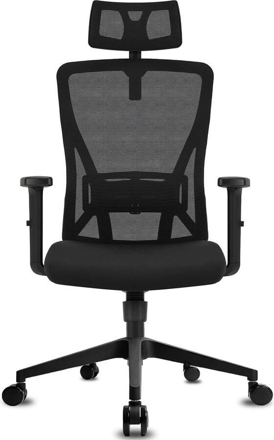 JGS Ergonomische Bureaustoel met Verstelbare Hoofdsteun en Armleuningen Lendensteun Hoogte Verstelbaar 90°-130° Kantelbaar 150 kg Draagvermogen Zwart