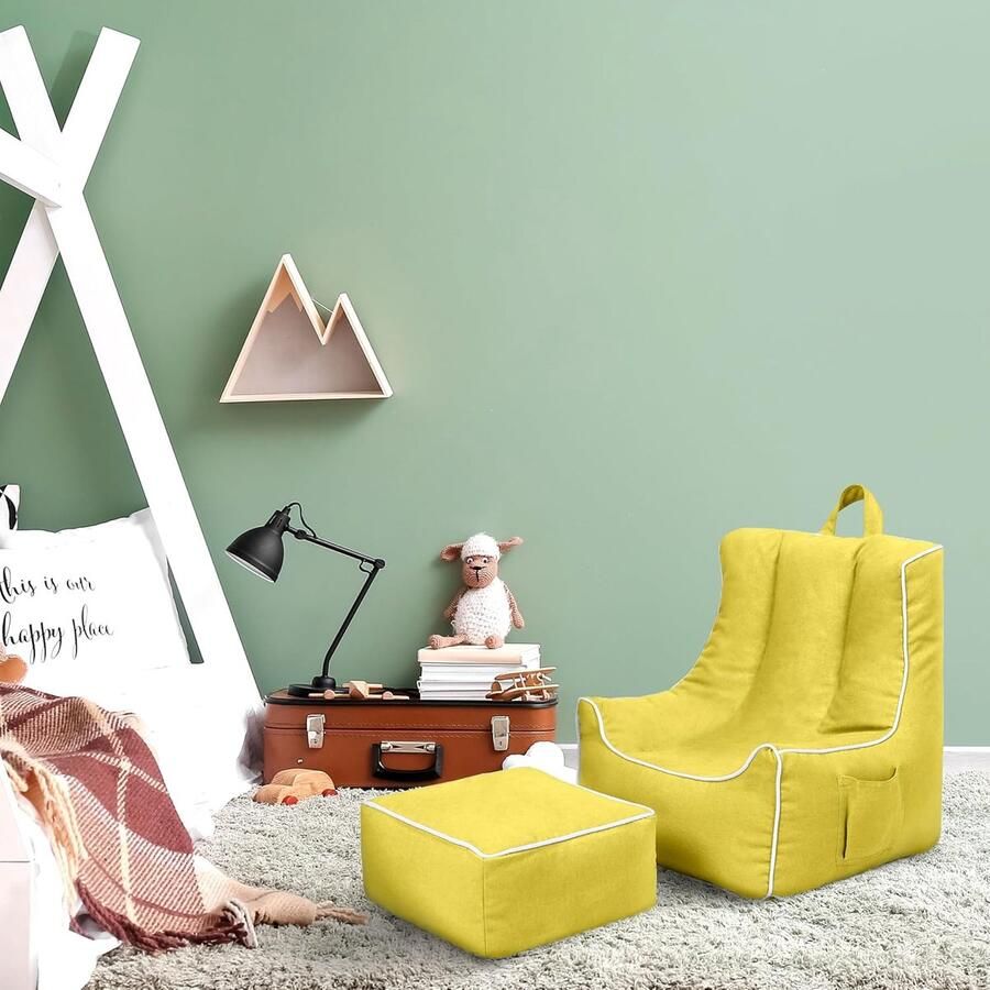 JGS Ergonomische Kinderfauteuil Met Voetenbank En Handige Zijvakken Voor Speelkamer