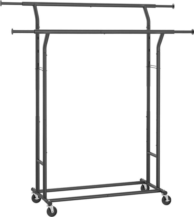 JGS Flexibel Verstelbaar Kledingrek op Wieltjes Hoogwaardige Inktzwarte Metaal Garderobestang