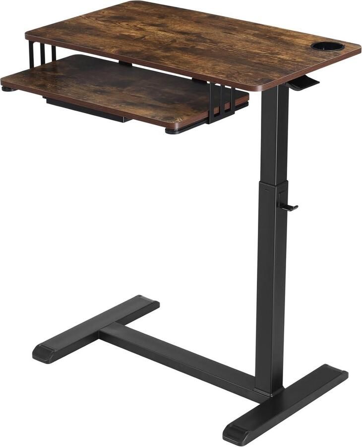 JGS Mobiele bijzettafel staand bureau in hoogte verstelbaar bureau bedtafel met wielen medische tafel met lade werkplektafel oprolbare laptoptafel (walnoot)