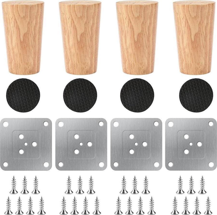 JGS Fraaie Houten Meubelpoten Set van 4 met Montage Accessoires en Rubberen Pads