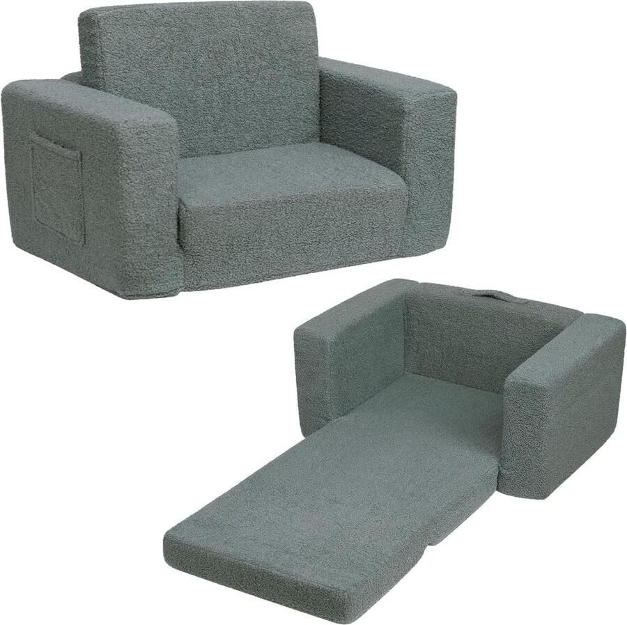 JGS Fraaie Opvouwbare Kinderbank 2-in-1 Sofa Bed voor Meisjes en Jongens in Neutraal Grijs