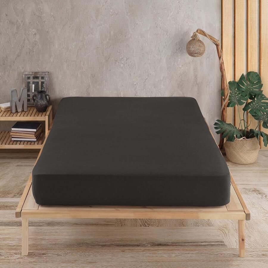 JGS Fraaie Zwarte Jersey Hoeslaken van 100% Katoen voor Bedden van 140 x 200 cm